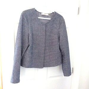 Dex Women's Blue And WhiteTweed-Style Suit Jacket Cropped Blazer Size XL